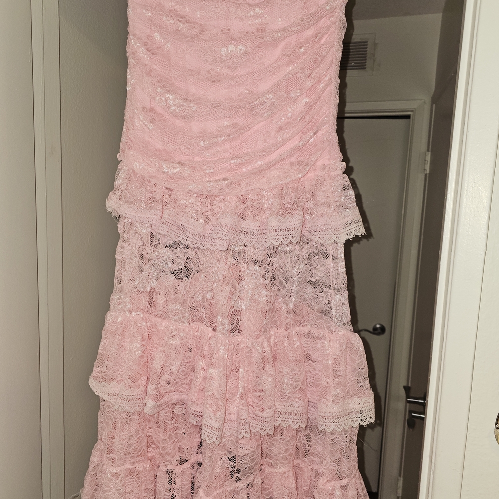 Dolls Kill Pink Lace Tiered Dress